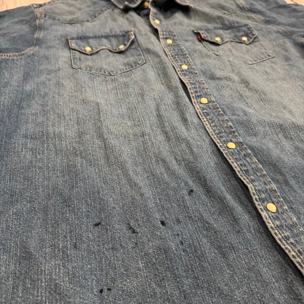 Levi’s Jeans Western Pearl Snap Denim Shirt Men’s XL 100% Cotton - Picture 4 of 9